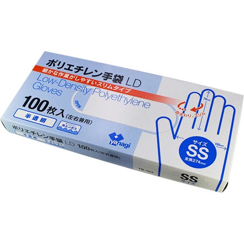 やなぎプロダクツ　ポリエチレン手袋ＬＤ　半透明　ＳＳ　ＴＢ－１６３　１パック（１００枚）1