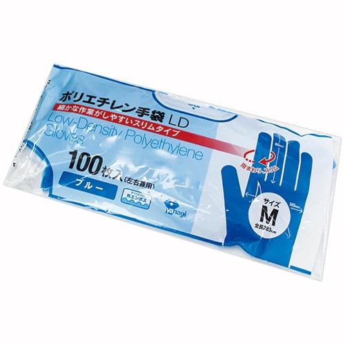 やなぎプロダクツ　ポリエチレン手袋ＬＤ　ブルー　Ｍ　ＴＢ－１６１　１パック（１００枚）1