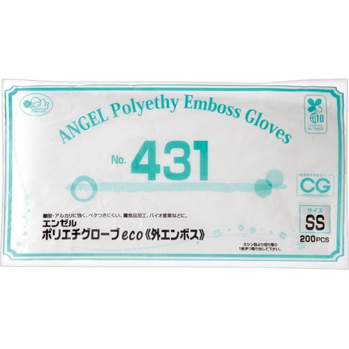サンフラワー　エンゼル　ポリエチグローブｅｃｏ　外エンボス　Ｎｏ．４３１　半透明　ＳＳ　ＮＯ．４３１－ＳＳ　１パック（２００枚）1