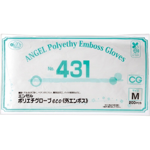 サンフラワー　エンゼル　ポリエチグローブｅｃｏ　外エンボス　Ｎｏ．４３１　半透明　Ｍ　ＮＯ．４３１－Ｍ　１パック（２００枚）1