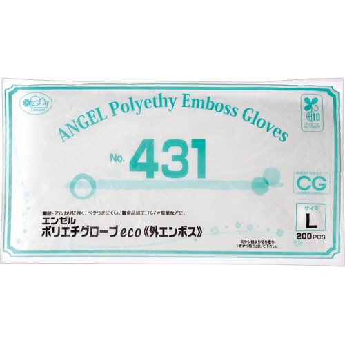 サンフラワー　エンゼル　ポリエチグローブｅｃｏ　外エンボス　Ｎｏ．４３１　半透明　Ｌ　ＮＯ．４３１－Ｌ　１パック（２００枚）1