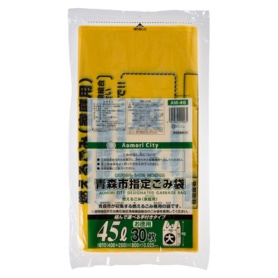 ジャパックス　青森市　可燃用ごみ袋　手付き　黄色半透明　４５Ｌ（大）　ＡＭ－４６　１パック（３０枚）