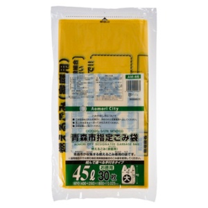 ジャパックス　青森市　可燃用ごみ袋　手付き　黄色半透明　４５Ｌ（大）　ＡＭ－４６　１パック（３０枚）1