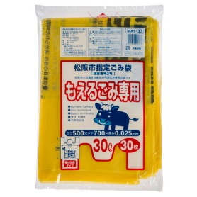 ジャパックス　松阪市　指定ごみ袋　可燃　手付き　黄半透明　Ｍ（３０Ｌ）　ＭＡＳ－３３　１パック（３０枚）