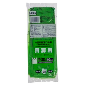 ジャパックス　一宮市　指定ごみ袋　資源用　手付き　コンパクト　緑透明　（中）３０Ｌ　ＩＪ３６　１パック（１０枚）