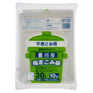 ジャパックス　豊川市　指定ごみ袋　不燃用　透明　３０Ｌ　ＯＴ－３３　１パック（１０枚）1