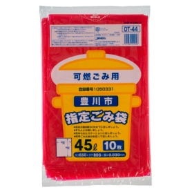 ジャパックス　豊川市　指定ごみ袋　可燃用　赤半透明　４５Ｌ　ＯＴ－４４　１パック（１０枚）