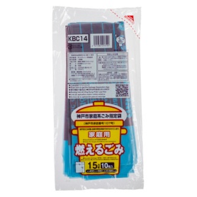 ジャパックス　神戸市　指定ごみ袋　可燃　家庭用　コンパクト　空色（紅色字）　１５Ｌ　ＫＢＣ１４　１パック（１０枚）