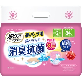 日本製紙クレシア　肌ケアアクティ　気持ちいい紙パンツ尿とりパッド　消臭抗菌プラス　２回分吸収　１パック（３４枚）
