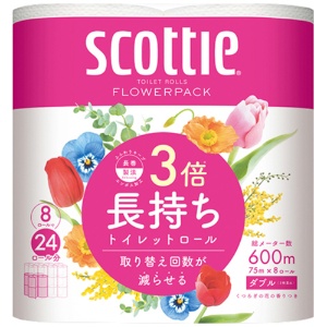 日本製紙クレシア　スコッティ　フラワーパック　３倍長持ち　ダブル　芯あり　７５ｍ　香り付き　１パック（８ロール）1