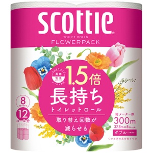 日本製紙クレシア　スコッティ　フラワーパック　１．５倍長持ち　ダブル　芯あり　３７．５ｍ　香り付き　１パック（８ロール）1