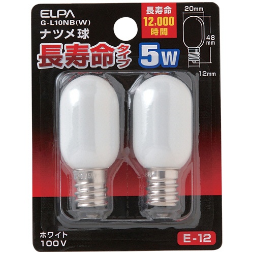 ＥＬＰＡ　長寿命ナツメ球　５Ｗ　Ｅ１２口金　ホワイト　Ｇ－Ｌ１０ＮＢ（Ｗ）　１パック（２個）1