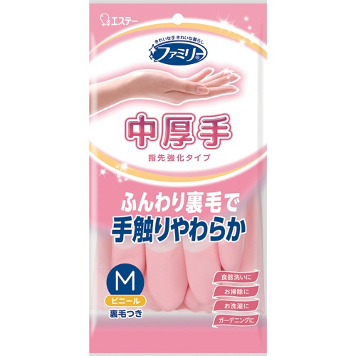 エステー　ファミリー　ビニール中厚手　指先強化　Ｍ　ピンク　１双1