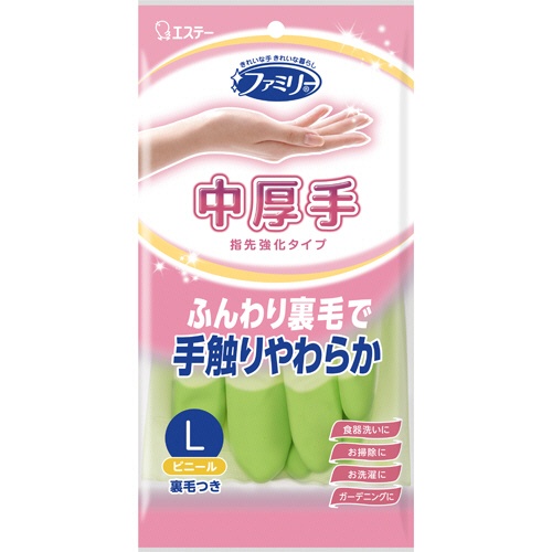 エステー　ファミリー　ビニール中厚手　指先強化　Ｌ　グリーン　１双1