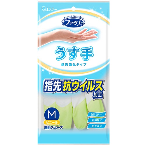 エステー　ファミリー　ビニールうす手　指先強化手袋　グリーン　Ｍ　１双1