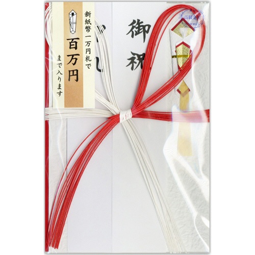 菅公工業　大金封　百万円が入る祝金封　揉紙　赤白１０本花結　文字短冊入　キ８２９　１セット（３枚）1