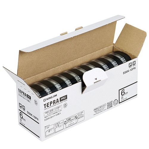キングジム　テプラ　ＰＲＯ　テープカートリッジ　６ｍｍ　白／黒文字　エコパック　ＳＳ６Ｋ－１０ＰＮ　１セット（３０個：１０個×３パック）3