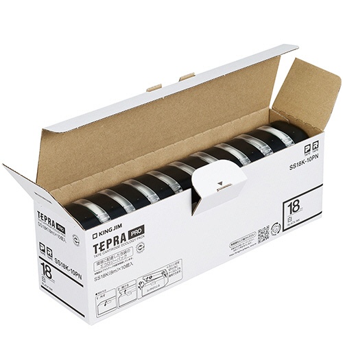 キングジム　テプラ　ＰＲＯ　テープカートリッジ　１８ｍｍ　白／黒文字　エコパック　ＳＳ１８Ｋ－１０ＰＮ　１セット（３０個：１０個×３パック）3