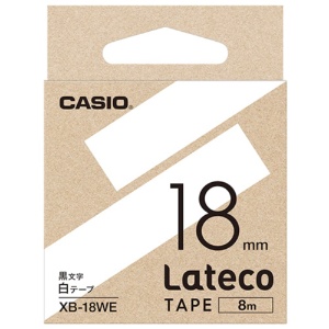 カシオ　ラテコ　詰替用テープ　１８ｍｍ×８ｍ　白／黒文字　ＸＢ－１８ＷＥ　１セット（５個）1