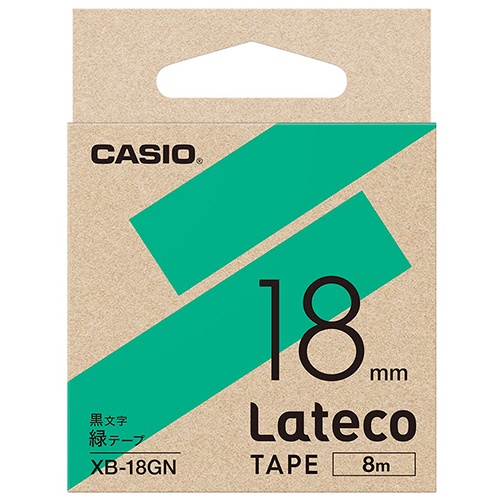 カシオ　ラテコ　詰替用テープ　１８ｍｍ×８ｍ　緑／黒文字　ＸＢ－１８ＧＮ　１セット（５個）1