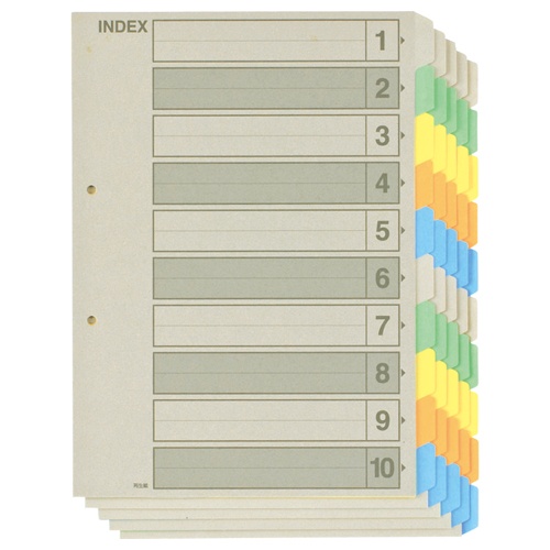 ＴＡＮＯＳＥＥ　再生インデックス　Ａ４タテ　２穴　１０山　１セット（２００組：５組×４０パック）2