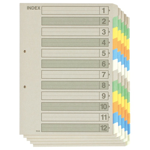 ＴＡＮＯＳＥＥ　再生インデックス　Ａ４タテ　２穴　１２山　１セット（１００組：５組×２０パック）2