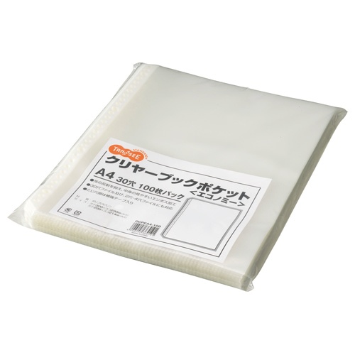 ＴＡＮＯＳＥＥ　クリヤーブックポケット　エコノミー　Ａ４タテ　２・４・３０穴　１セット（１０００枚：１００枚×１０パック）1