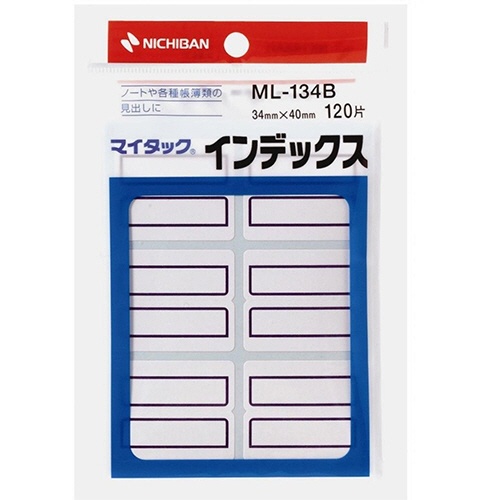 ニチバン　マイタック　インデックス　紙ラベル　特大　４０×３４ｍｍ　青枠　ＭＬ－１３４Ｂ　１セット（１２００片：１２０片×１０パック）1