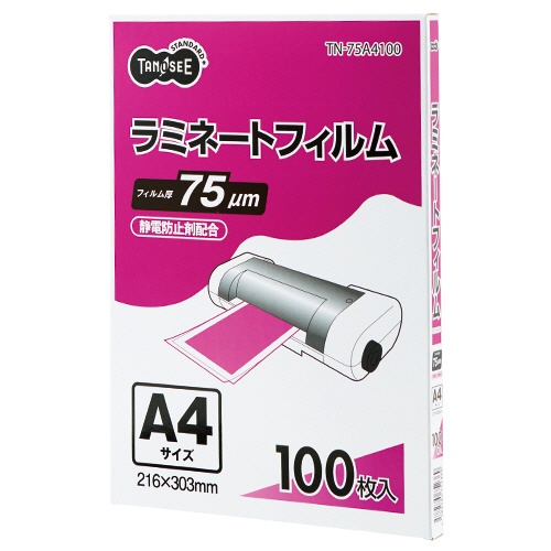 ＴＡＮＯＳＥＥ　ラミネートフィルム　Ａ４　グロスタイプ（つや有り）　７５μ　１セット（５００枚：１００枚×５パック）1