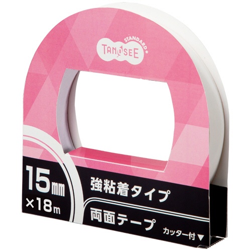 ＴＡＮＯＳＥＥ　両面テープ　強粘着タイプ　カッター付　１５ｍｍ×１８ｍ　１セット（１０巻）1