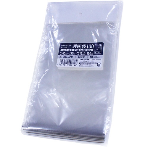 ショーエイコーポレーション　ヘッダー付きＯＰＰ袋　１４０×（３０＋２１５）＋３０ｍｍ　０．０３ｍｍ厚　Ｐ３１４０２１５　１セット（２０００枚：１００枚×２０パック）1