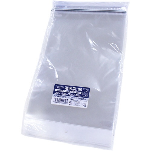 ショーエイコーポレーション　ヘッダー付きＯＰＰ袋　２００×（３０＋３００）＋４０ｍｍ　０．０３ｍｍ厚　Ｐ３２００３００　１セット（２０００枚：１００枚×２０パック）1