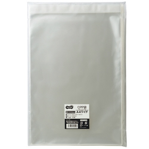 ＴＡＮＯＳＥＥ　ＣＰＰ袋　Ａ４ワイド用フタ・テープ付　２４０×３３０＋４０ｍｍ　１セット（５００枚：１００枚×５パック）1