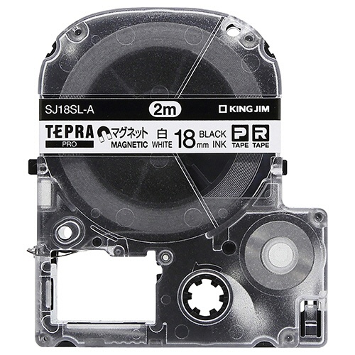 キングジム　テプラ　ＰＲＯ　テープカートリッジ　マグネットテープ　ロングタイプ２ｍ巻　１８ｍｍ　白／黒文字　ＳＪ１８ＳＬ－Ａ　１セット（３個）1