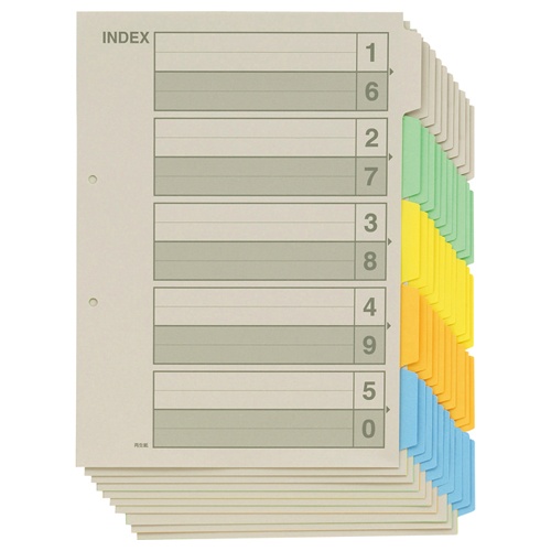 ＴＡＮＯＳＥＥ　再生インデックス　Ａ４タテ　２穴　５山　１セット（１００組：１０組×１０パック）2