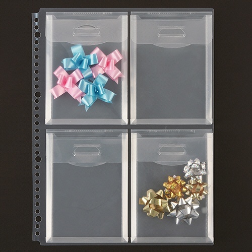 ＴＡＮＯＳＥＥ　小物用リフィル（ハードタイプ）　Ａ４タテ　２・４・３０穴　４ポケット　マチ・フタ付　１セット（１５枚：５枚×３パック）3