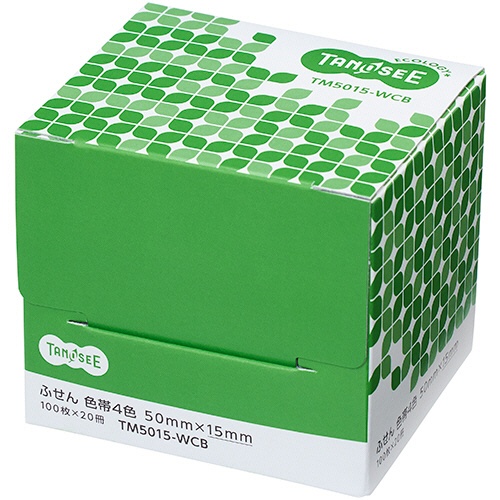 ＴＡＮＯＳＥＥ　ふせん　５０×１５ｍｍ　色帯４色　１セット（１００冊：２０冊×５パック）2