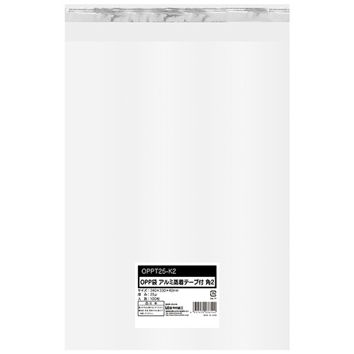 今村紙工　ＯＰＰ袋　テープ付　角２　２４０×３３０＋４０ｍｍ　０．０２５ｍｍ厚　ＯＰＰＴ２５－Ｋ２　１セット（５００枚：１００枚×５パック）1