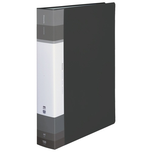 コクヨ　クリヤーブック（Ｇｌａｓｓｅｌｅ）　固定式・背ポケット　Ａ４タテ　１００ポケット　背幅５６－７１ｍｍ　ブラック　ラ－ＧＬＢ１００Ｄ　１セット（４冊）1