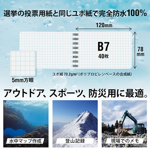 日本ノート　オキナ　プロジェクト耐水メモ　Ｂ７　５ｍｍ方眼　４０枚　ＰＷＢ７　１セット（５冊）4