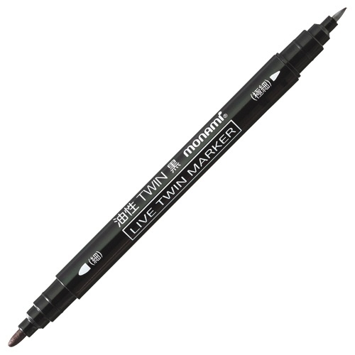 モナミ　油性ツインマーカー　細字＋極細　黒　１５００１　１セット（１２本）1