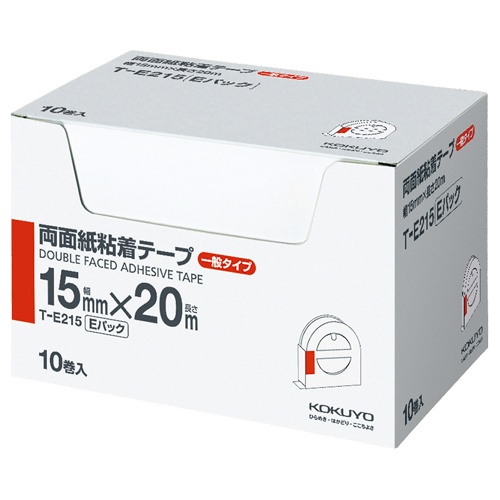 コクヨ　両面紙粘着テープ　お徳用パック　１５ｍｍ×２０ｍ　カッター付　Ｔ－Ｅ２１５　１セット（５０巻：１０巻×５箱）1