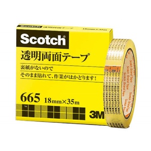 ３Ｍ　スコッチ　透明両面テープ　ライナーなし　大巻　１８ｍｍ×３５ｍ　６６５－３－１８　１セット（１０巻）1