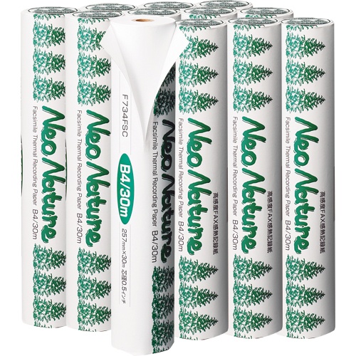 クリエイティア　ＦＳＣ認証感熱ＦＡＸロール紙　Ｎｅｏ　Ｎａｔｕｒｅ　Ｂ４　幅２５７ｍｍ×長さ３０ｍ　芯内径０.５インチ　表発色　Ｆ７３４ＦＳＣ　１セット（１２本）1
