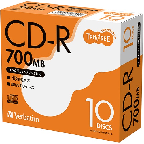 ＴＡＮＯＳＥＥ　バーベイタム　データ用ＣＤ－Ｒ　７００ＭＢ　４８倍速　ホワイトプリンタブル　５ｍｍスリムケース　ＳＲ８０ＦＰ１０Ｔ２　１セット（１００枚：１０枚×１０パック）1