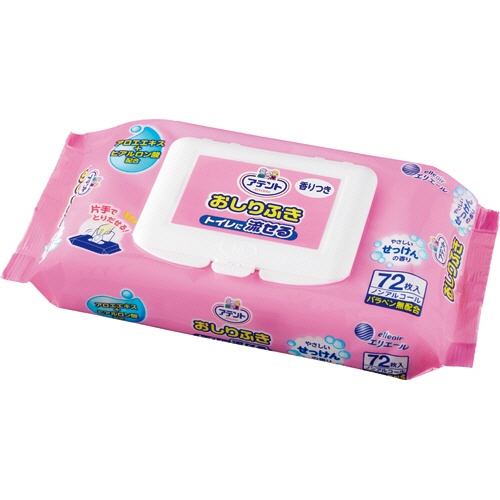 大王製紙　アテント　流せるおしりふき　やさしいせっけんの香り　１セット（８６４枚：７２枚×１２パック）1