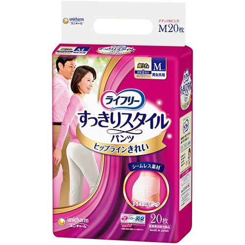 ユニ・チャーム　ライフリー　すっきりスタイルパンツ　ピンク　Ｍ　１セット（６０枚：２０枚×３パック）1