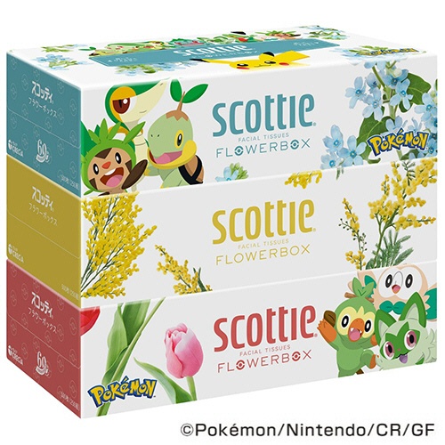 日本製紙クレシア　スコッティ　ティシュー　フラワーボックス　ポケモン　２５０組／箱　１セット（５４箱：３箱×１８パック）1