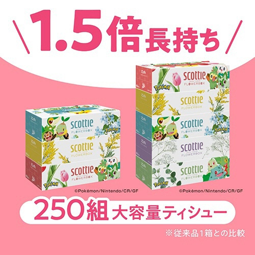 日本製紙クレシア　スコッティ　ティシュー　フラワーボックス　ポケモン　２５０組／箱　１セット（５４箱：３箱×１８パック）3