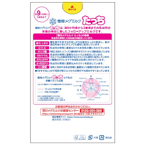 雪印ビーンスターク　乳児用ミルク　雪印メグミルクたっち　スティック　１４ｇ／本　１セット（１２０本：１０本×１２箱）2